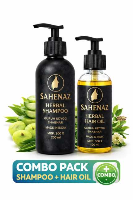 Sahenaz Herbal Hair Care Combo | Hair Oil + Herbal Shampoo | Hair Growth & Hair Fall Control | Aloe Vera, Methi, Rosemary, Neem & Hibiscus | 100% Natural Ayurvedic Hair Care Kit